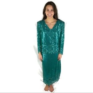 Vintage Scala Formal Sequined Set Green Leaf 🍃 PM